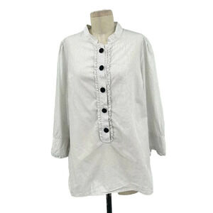 Lilly Pulitzer White Black Pinstripe Ruffle Placket Button Front Blouse Size‎ 14